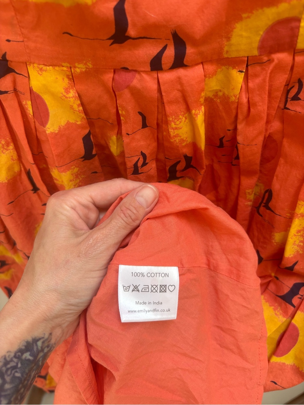 emilyandfin Coral Asymmetrical Women's Dress with Yellow Print - Picture 6 of 6
